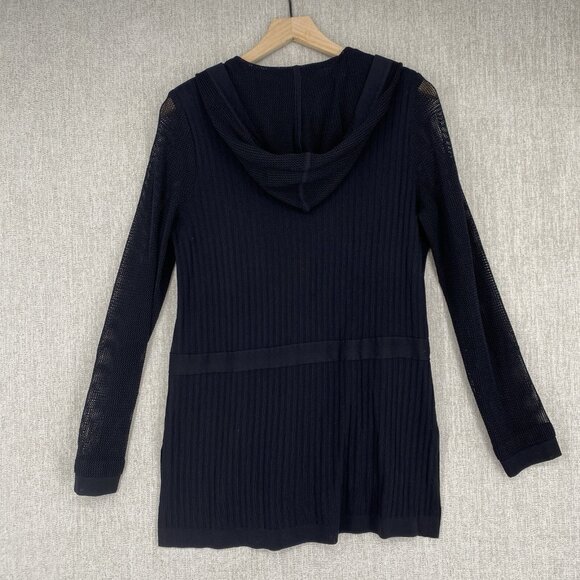 Exclusively Misook Sweater Womens XS Black Cardigan Button Hoodede Pocket Belted - Picture 3 of 9
